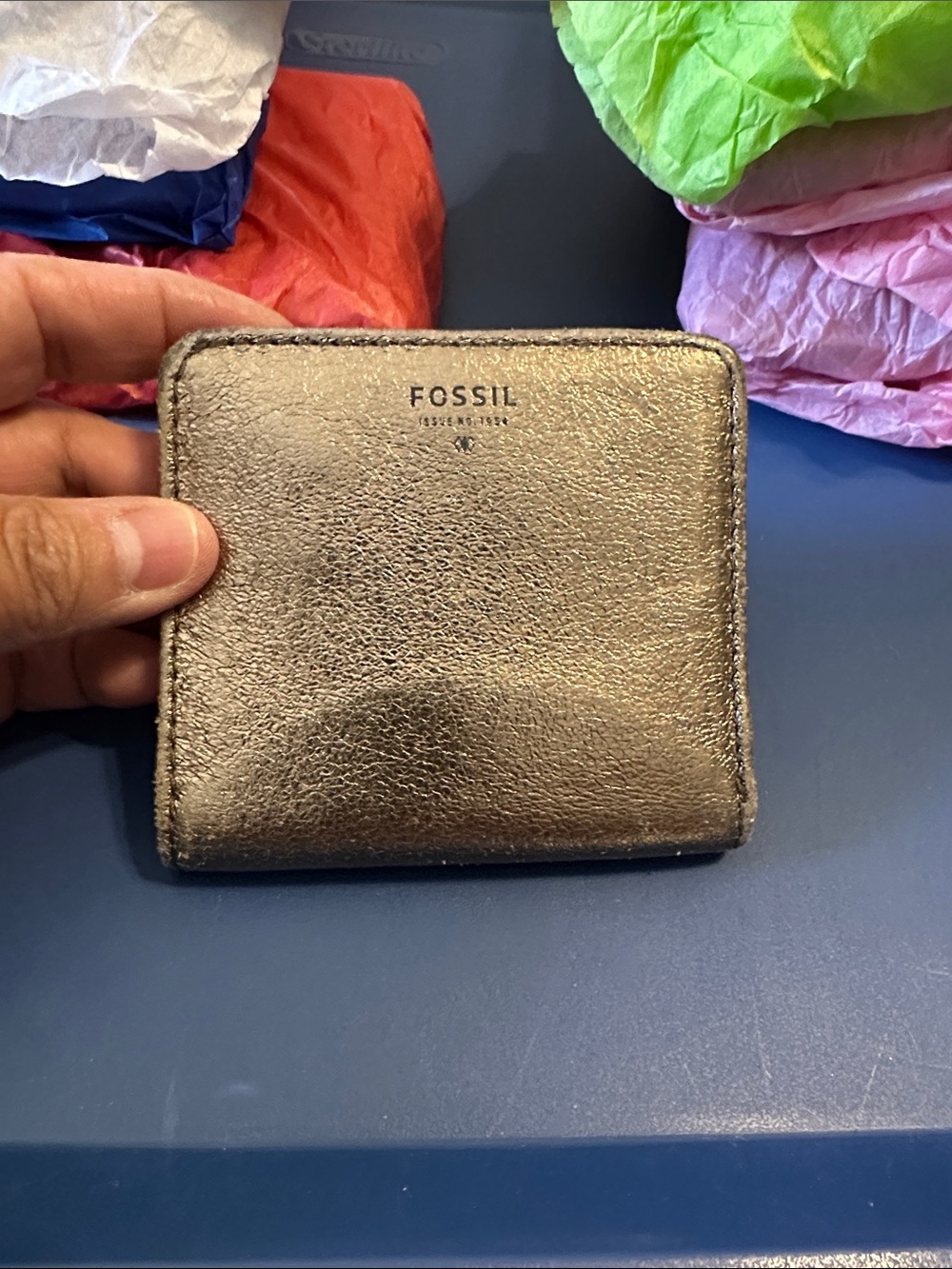 Fossil Metallic Gold Leather Compact Wallet